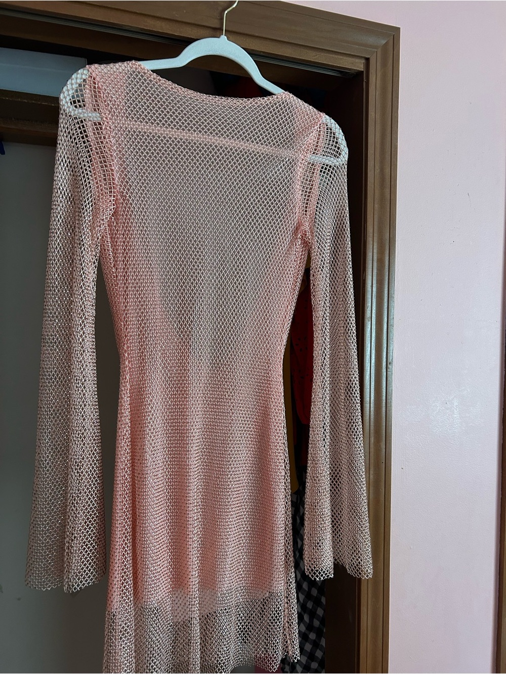Meshki Sheer Knit Long-Sleeve Mini Dress - Blush Pink